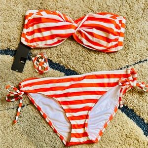 NWT Mossimo Supply Co Orange and White Bikini Striped Swimwear